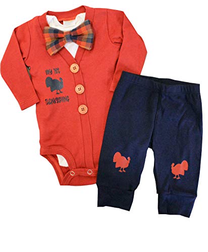 Product Cover Baby Boys Thanksgiving Outfit My First Thanksgiving Bodysuit Romper + Pants Clothes 3Pcs Sets