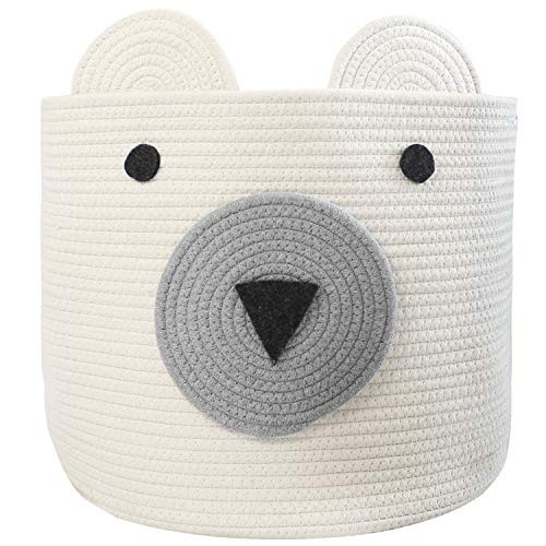 Product Cover COMEMORY Cotton Rope Storage Basket with Cute Bear Design Foldable Woven Laundry Basket with Large Capacity Decorative Basket Organizer for Toys, Blanket, Towels, Clothes, 16