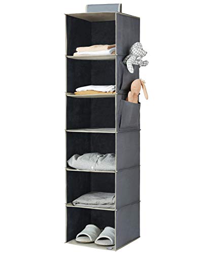 Product Cover YOUDENOVA Hanging Closet Organizer, 6-Shelf Cloth Hanging Storage with Side Pockets,Grey
