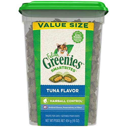 Product Cover Greenies Feline SMARTBITES Hairball Control Natural Treats for Cats, Tuna Flavor, 16 oz. Tub