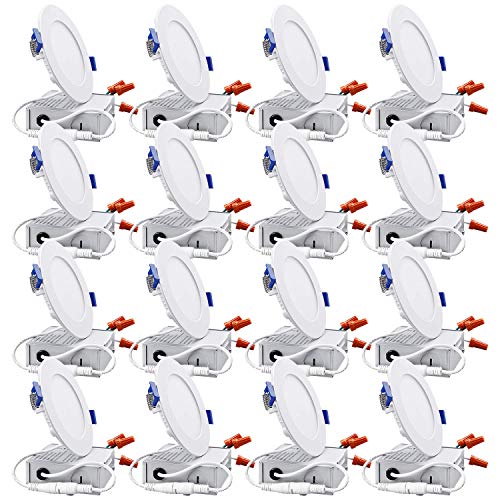 Product Cover TORCHSTAR 16-Pack 10W 4 Inch Low Profile Ultra-Thin Recessed Ceiling Light with Junction Box, 5000K Daylight LED Dimmable Downlight, 650lm 80W Eqv. ETL and Energy Star Certified
