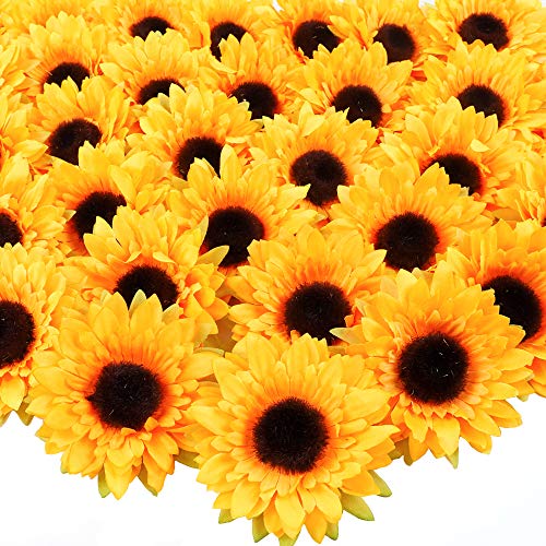 Product Cover AGEOMET 32pcs 3.5 Inches Artificial Sunflower Heads, 6 Layers of Petals, Fake Silk Sunflowers for DIY Wedding Party Home Decorations