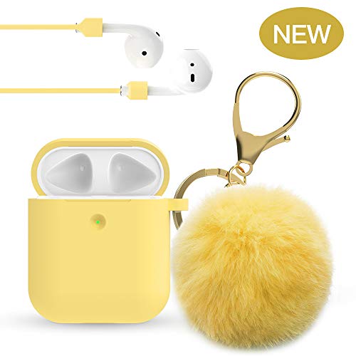 Product Cover for Airpod Case - 2019 Upgrade OULUOQI for Cute Airpods Case Cover with Pom Pom Keychain Compatible with Apple Airpods 2 &1 (Front LED Visible)