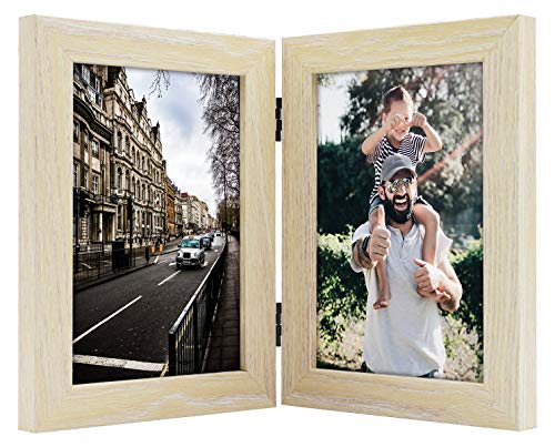 Product Cover Frametory, 5x7 Inch Hinged Picture Frame with Glass Front - Made to Display Two 5x7 Inch Pictures, Stands Vertically on Desktop or Table Top (5x7 Double, Natural)