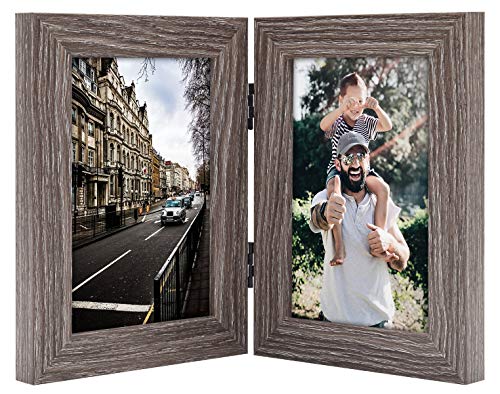 Product Cover Frametory, 4x6 Inch Hinged Picture Frame with Glass Front - Made to Display Two 4x6 Inch Pictures, Stands Vertically on Desktop or Table Top (4x6 Double, Grey)
