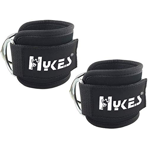 Product Cover Hykes Ankle Straps for Cable Machines Weightlifting Gym Workout Fitness Double D-Ring Neoprene Padded Ankle Cuffs for Legs, Abs and Glute Exercises with Carry Bag Fits Men&Women - Pair