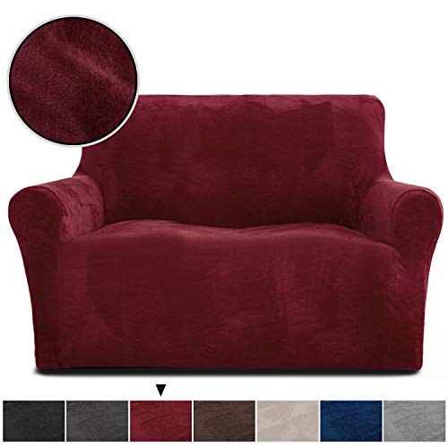 Product Cover Rose Home Fashion RHF Velvet Loveseat Slipcover Slipcovers for Couches and Loveseats, Loveseat Cover&Couch Cover for Dogs, 1-Piece Sofa Protector(Burgundy -Loveseat)