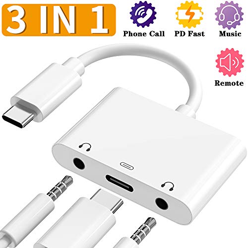 Product Cover USB C 3.5mm Headphone Jack Adapter, Dual Earphone Digital Smart DAC Audio and Type C Charger Cable Connector Compatible for iPad Pro, Pixel 3/3 XL/2/2 XL, HTC, Essential Phone, Huawei P20 and More