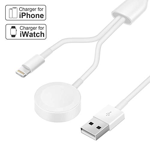 Product Cover Apple Watch Charger, 2 in 1 iPhone Charger, 1.2m Portable Charging Cable Compatible with for Apple Watch Series 4/3/2/1& iPhoneXR/XS/XS Max/X/8/8Plus/7/7Plus/6/6Plus/iPad4/iPad Air/iPad Mini