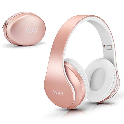 Product Cover Over Ear Bluetooth Headphones, WXY Girls Wireless Headset V5.0 with Built-in Mic, Micro TF, FM Radio, Soft Earmuffs & Lightweight for iPhone/Samsung/PC/TV/Travel(Rose Gold)