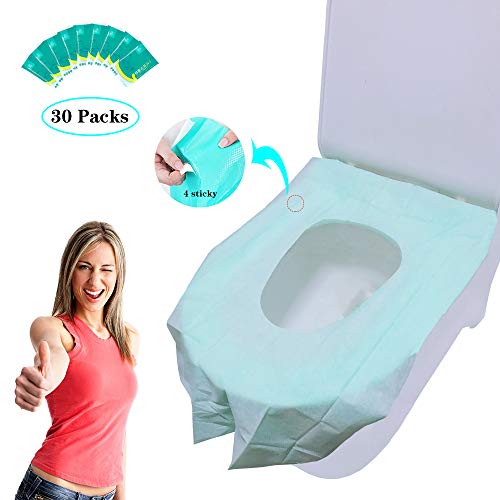 Product Cover Toilet Seat Covers Disposable, 30 Pcs Toilet Seat Covers for Travel Accessories (15.8×23.6 inch), Extra Large PE Waterproof Film Travel Toilet Mats Covers for Kids and Adults Potty Training
