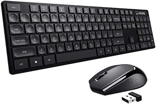 Product Cover VicTsing Wireless Keyboard and Mouse Combo, Wireless Keyboard Ultra-Thin with Water-Dropping Keycaps + Portable Mouse, Long Battery Life for PC Desktop Computer Laptop Tablet (Black)