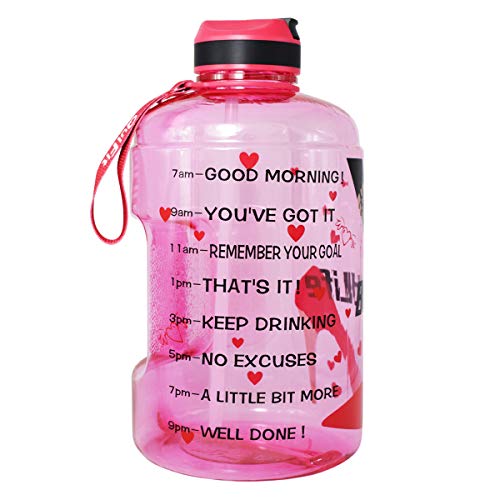 Product Cover QuiFit Gallon Water Bottle with Straw and Motivational Time Marker BPA Free Easy Sipping 128/73/43 oz Large Reusable Sport Water Jug for Fitness and Outdoor Enthusiasts (high Heels,1 Gallon)