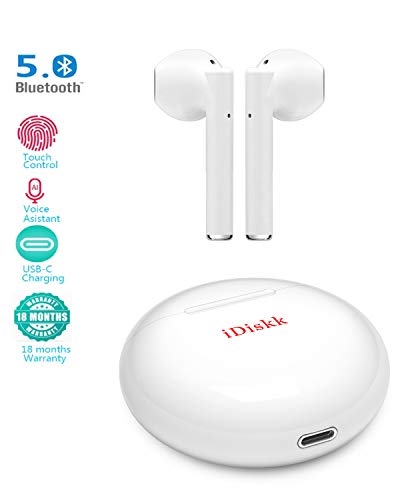 Product Cover IDISKK Bluetooth True Wireless Earbuds in-Ear Built-in Mic Headset Touch-Control Auto-Pairing HiFi Stereo Sports Earphones with Charging Case,15h Playtime (TWS Mode)