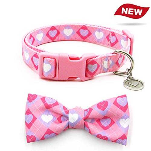 Product Cover azuza Dog Collar with Bow, Lovely Pink Dog Collars with Bowtie for Small Dogs