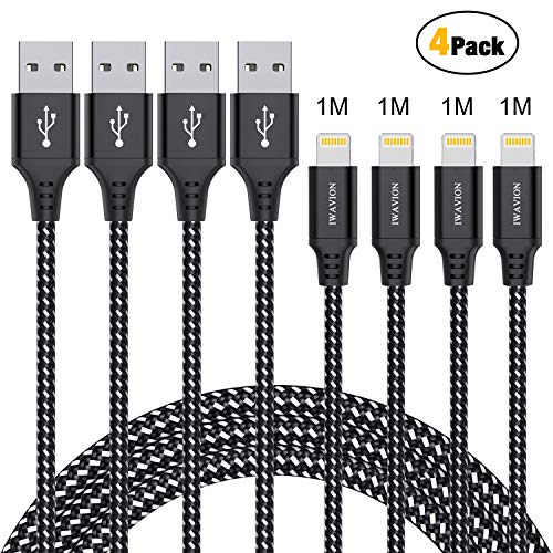 Product Cover IWAVION iPhone Charger Cable, 4pack 3ft/1m Lightning Cable Nylon Braided iPhone Cable USB Sync Cord Fast iPhone Charging Cable for iPhone Xs Max X XR 8 7 6s 6 Plus SE 5 5s, iPad Mini/Air, iPod