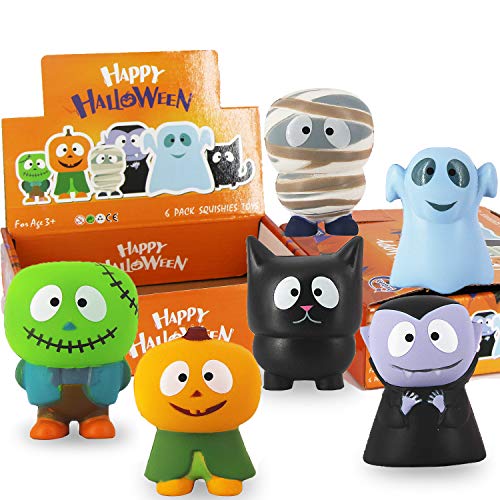 Product Cover heytech 6 Packs Halloween Squishies Toys Slow Rising: Gift Box Includes Spooky, Pumpkin, Zombie,Black Cat,Mummy, Vampire Soft Squishy Toys Great Sensory Toys for Girls,Boys,Kids