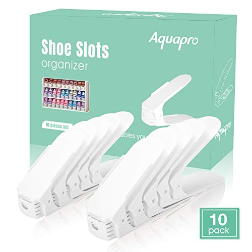 Product Cover AQUAPRO Shoe Slots Organizer, Adjustable Shoe Stacker Space Saver, Double Deck Shoe Rack Holder for Closet Organization (10-Pack)(White)