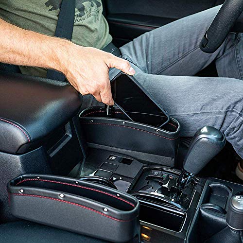 Product Cover Lukzer 1 PC Leather PU Car Console Side Storage Organizer Seat Gap Filler Pockets Catch Caddy (Black)