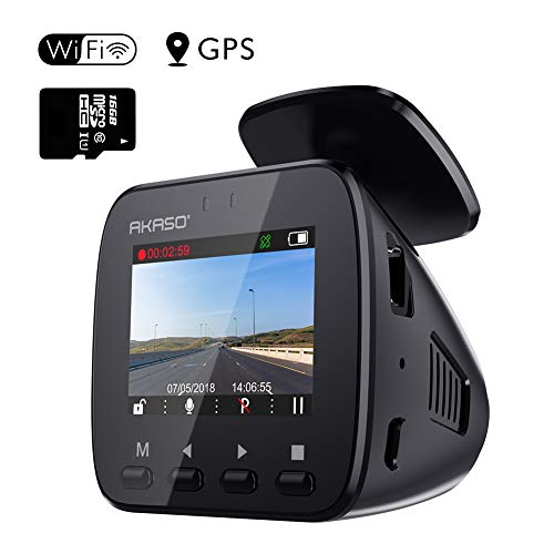 Product Cover AKASO V1 WiFi Dash Cam with GPS, 1296P Full HD Dash Camera for Cars with 16GB Memory Card Included Phone App 170° Wide Angle Super Night Vision Loop Recording G-Sensor Parking Monitor