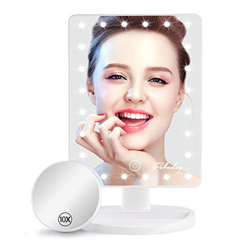 Product Cover Makeup Mirror with Lights, Lighted Makeup Mirror with Detachable 10X Magnification, Touch Screen and Light Adjustable, 180° Rotation, Color Boxed, White