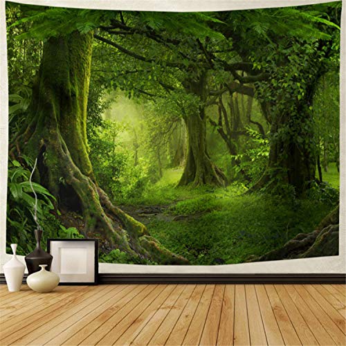 Product Cover Lahasbja Virgin Forest Tapestry Green Tree in Misty Forest Tapestry Wall Hanging Nature Scenery Wall Tapestry Decor for Living Room Bedroom