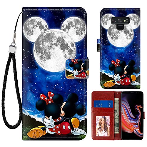 Product Cover DISNEY COLLECTION Wallet Case for Samsung Note 9 Mickey and Minnie are Dating Pattern Magnetic Closure with Kickstand Folio Flip Cover with Card Holder and Wrist Strap Protective Cover