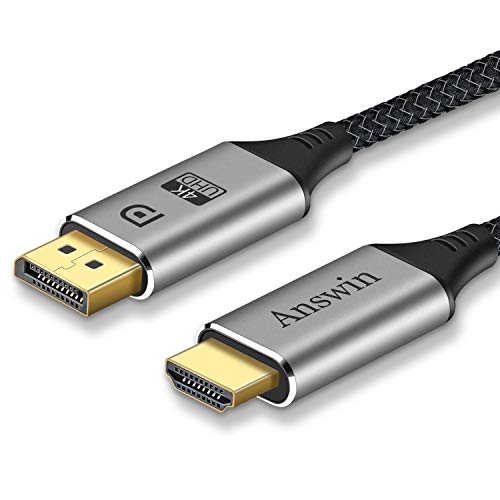 Product Cover Displayport to HDMI, Answin 6 Feet 4K Displayport to HDMI Cable - Nylon Braided DP to HDMI Cable Uni-Directional DisplayPort to HDMI Adaptper Cable for Lenovo, HP, ASUS, Dell and Other Brand