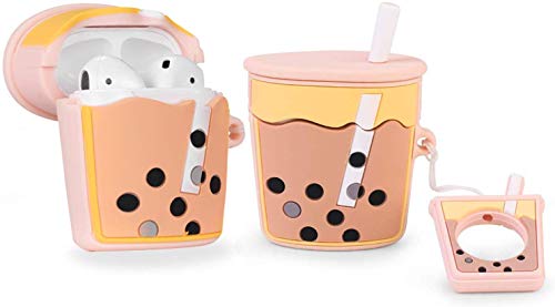 Product Cover Mulafnxal Compatible with Airpods 1&2 Case,Cute Funny Cartoon Character Silicone Airpod Cover,Kawaii Fun Cool Design Skin,Fashion Chic Designer Cases for Girls Kids Teens Boys Air pods (Milk Tea Cup)