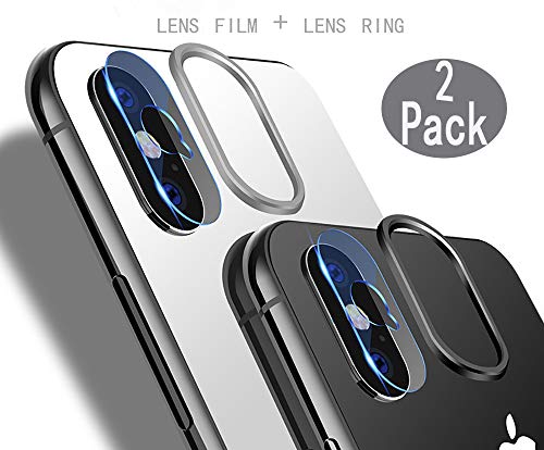 Product Cover [2 Pack] Tempered-Glass Camera Protector for iPhone X 2.5D Ultra Thin HD Anti-Fingerprint Protective Clear Film for iPhone Lens with 2 Phone Camera Covers (iPhone X)
