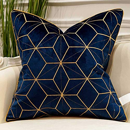 Product Cover Avigers 18 x 18 Inches Navy Blue Gold Plaid Cushion Cases Luxury European Throw Pillow Covers Decorative Pillows for Couch Living Room Bedroom Car