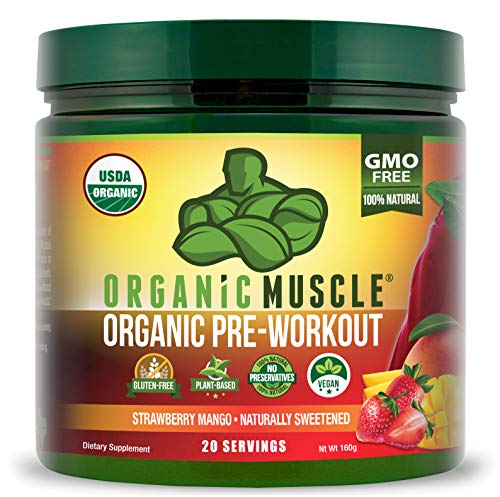 Product Cover ORGANIC MUSCLE #1 Rated Organic Pre Workout Powder - **New Flavor** Natural Vegan Keto Pre-Workout & Organic Energy Supplement for Men & Women- Non-GMO, Paleo, Plant Based - Strawberry Mango - 160g