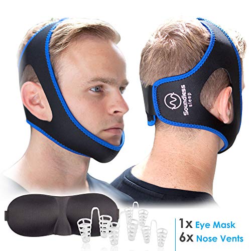 Product Cover Anti Snoring Chin Strap Kit | All in One Snoring Aid: Snoring Chin Strap, Airing Nose Vents & Eye Mask | CPAP Chin Strap for Sleep Apnea | Stop Snoring Devices That Work