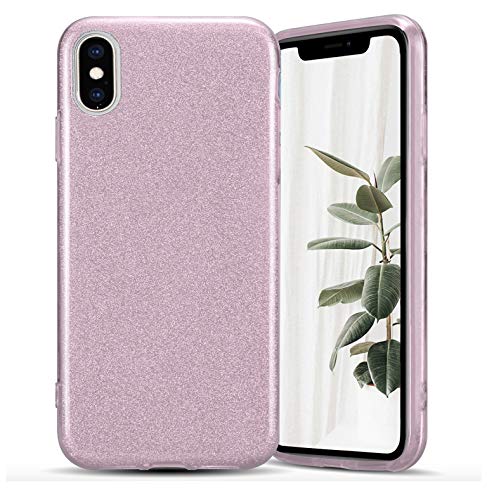 Product Cover honua. Glitter iPhone Xs Case iPhone X, Shiny Sparkly iPhone X/XS Phone Case, TPU + PC Protective Phone Case for iPhone X/XS - Pink Rose