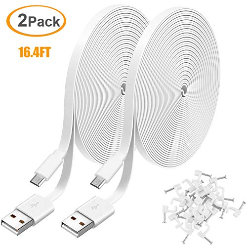 Product Cover 2 Pack 16.4FT Power Extension Cable for WyzeCam,WyzeCam Pan,KasaCam Indoor,NestCam Indoor,Yi Camera, Blink,Amazon Cloud Cam, USB to Micro USB Durable Charging and Data Sync Cord for Security Camera