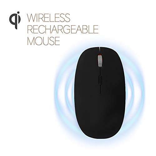 Product Cover POUT HANDS4 Qi Wireless Charging Rechargeable Silent Optical Mouse for Office Desk Compatible with Charging Station HANDS3 PRO (Black)
