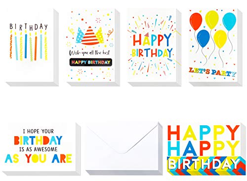 Product Cover 【60 Pack】 Birthday Cards - Birthday Greeting Cards in Joyful Colors - Bulk Birthday Cards - Birthday Cards For Kids, Birthday Cards for Boys, Girls, Mom, Dad, Friends -Include 60 Envelopes- 4 x 6 Inch