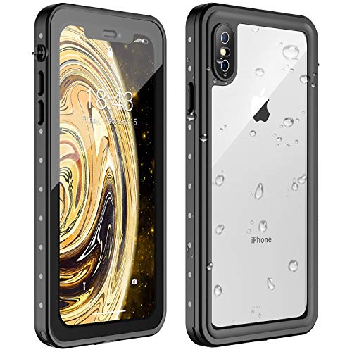 Product Cover Nineasy iPhone X Waterproof Case iPhone Xs Waterproof Case, 360° Full Body Protection Underwater Cover IP68 Certified Dustproof Snowproof Shockproof Waterproof Case for iPhone X/Xs(Black/Clear)