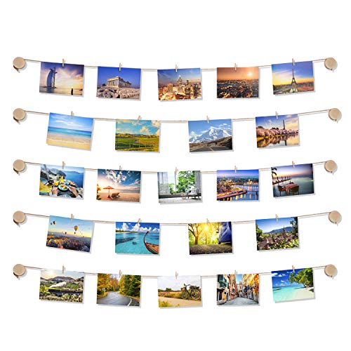 Product Cover TWING Clip Photo Display - Easy Install Self Adhesive 3M Hanging Photo Display Picture Frame Collage - 10 Wooden Button Holders for Wall Decor Hanging Photos