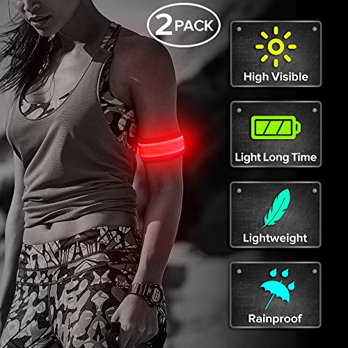Product Cover Ezer LED Armbands, Pack of 2 PCS Glowing Event Wristbands with Elastic Band, Light Up Reflective Running Gear Flashing Arm Bands, for Runners, Joggers, Cyclists (Red)