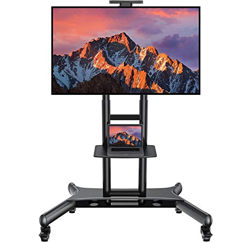 Product Cover Rolling/Mobile TV Cart with Wheels for 32-65 Inch LCD LED Plasma Flat Screen TVs - AV Floor TV Stand with Shelf Holds Up to 100 lbs, Height Adjustable Trolley Max VESA 600x400mm & Wire Management