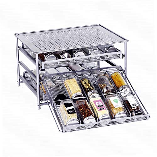 Product Cover HEOMU Spice Rack Organizer for Cabinet, 3-Tier Metal Spice Organizer 30 Bottle Organizer with Universal Drawers for Kitchen Countertop