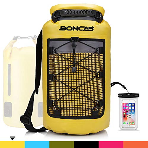 Product Cover Boncas Waterproof Backpack, 20L Dry Bag with Waterproof Phone Pounch, Roll Top Bag Dry Sack Waterproof Dry Bag Perfect for Kayaking, Fishing, Rafting-Yellow