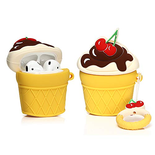 Product Cover LEWOTE Airpods Silicone Case Funny Cute Cover Compatible for Apple Airpods 1&2[Dessert Food Series][Best Gift for Girls Boys or Couples] (Cherry Ice Cream)