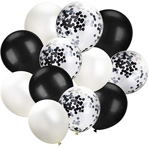 Product Cover Hestya White Black Confetti Balloons 100 Pack 12 Inch Party Balloons White Black Latex Balloons for Weddings, Birthday Party, Bridal Shower, Party Decoration (White Black, 12 Inch)