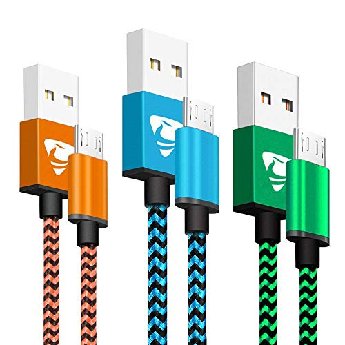 Product Cover Micro USB Cable Aioneus Fast Android Charging Cord 6FT 3Pack Charging Cable Nylon Braided Cable Charger Cord Compatible with Samsung S7 S6 S5 J7 J5 J3, Moto G4 G5, HTC, Huawei,Nokia, Tablet