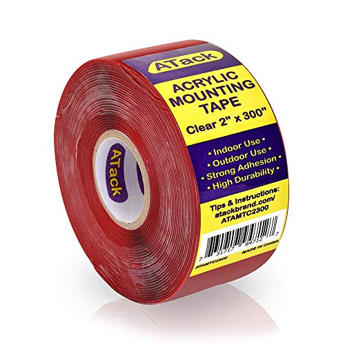 Product Cover Atack Double-Sided Acrylic Mounting Tape Removable, Clear, 2-inch x 300-Inch, Waterproof Indoor and Exterior Double Sides Brick Mounting Tape