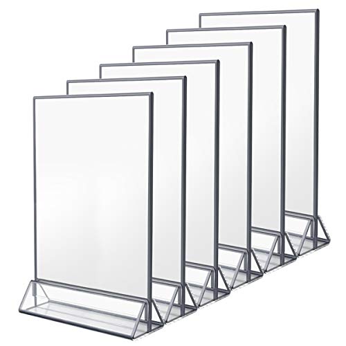 Product Cover NIUBEE 6Pack 8.5x11 Clear Acrylic Sign Holder with Sliver Borders and Vertical Stand, Double Sided Table Menu Holders Picture Frames for Wedding Table Numbers, Restaurant Signs, Photos and Art Display