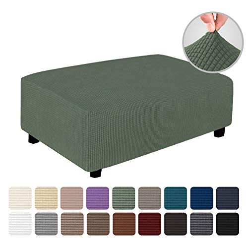 Product Cover Easy-Going Stretch Ottoman Cover Folding Storage Stool Furniture Protector Soft Rectangle slipcover with Elastic Bottom(Ottoman Oversize,Grayish Green)