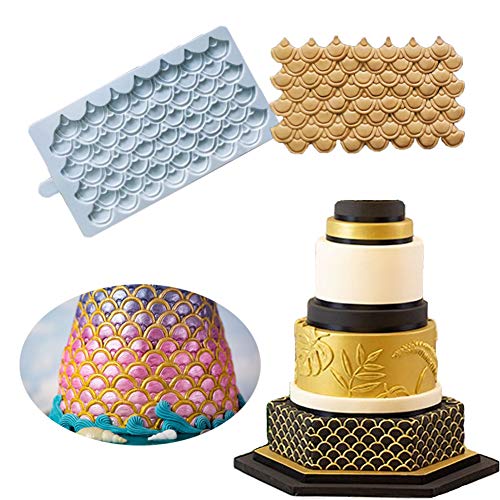 Product Cover BUSOHA Cake Border Decoration Silicone Mold/Mermaid Scale Embossing Mat/Dragon Scale Fondant Impression Mold/Fish Scale Gumpaste Lace Baking Tool Sugarcarft Chocolate Candy Clay Mould